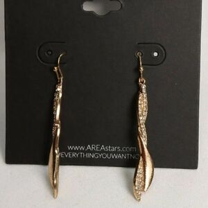 Area Stars Gold Tone Clear Crystal Twist Wire Drop Earrings New
